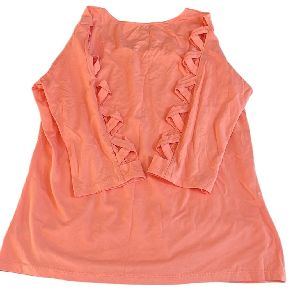 𝅺Denim 24/7 size X-Large coral scoop neck tee 3/4 lattice sleeve - Picture 8 of 8